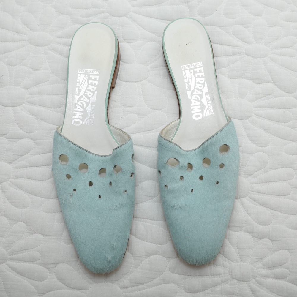 Salvatore Ferragamo pony hair Perforated Slip-On Mules